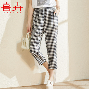 速发气妈春秋洋妈裤子40岁50中老年九装小脚裤中年人格子秋分