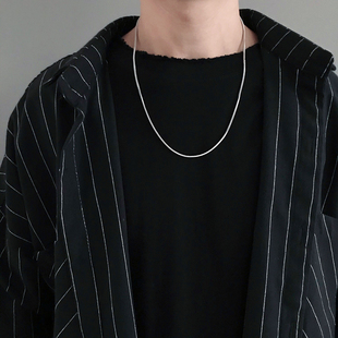 钛钢简约气质方形蛇骨项链男潮街头ins嘻哈港风链子情侣百搭配饰