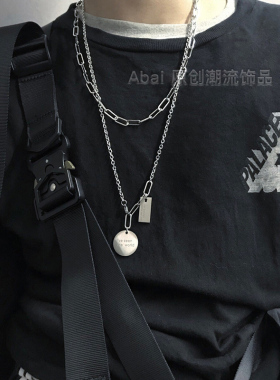 潮牌嘻哈街头个性男方形毛衣链