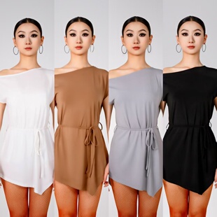 INSPIRATION新款拉丁舞服均码罩衫遮肉显瘦系带百搭专业黑白灰咖