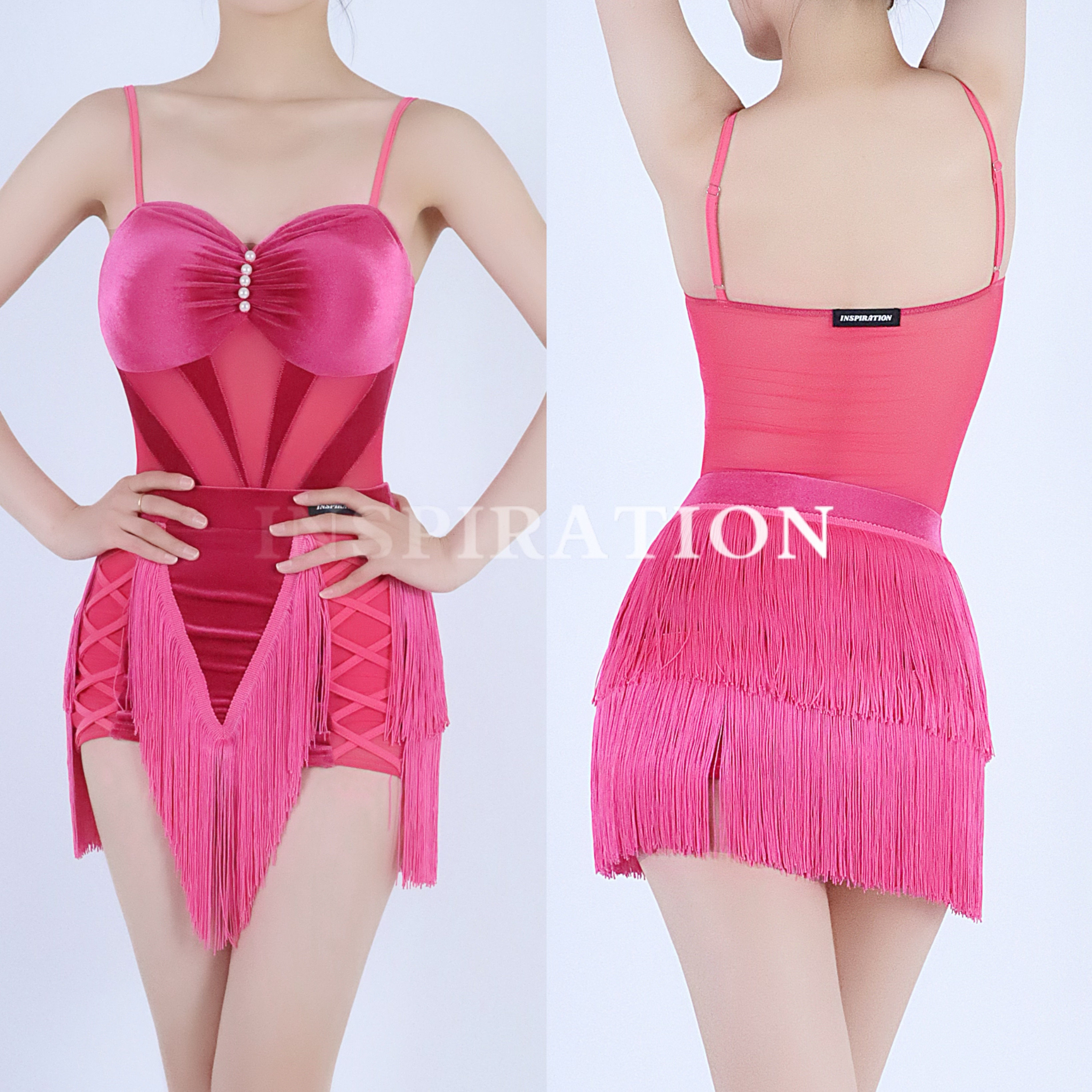 INSPIRATION拉丁吊带流苏套装国标练功服成人流苏训练比赛套装