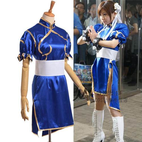 动漫周边街头春丽1代霸王cosplay服装旗袍送头饰儿童亲子装套装 - 封面