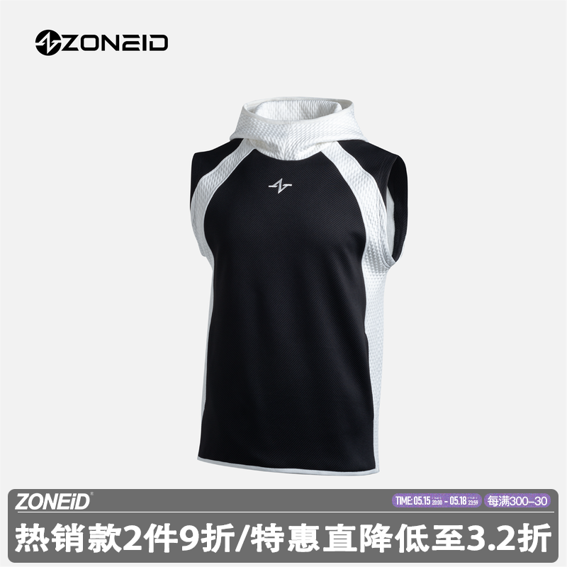 ZONEID 运动卫衣男23AW针织训练健身篮球跑步连帽套头坎肩上衣