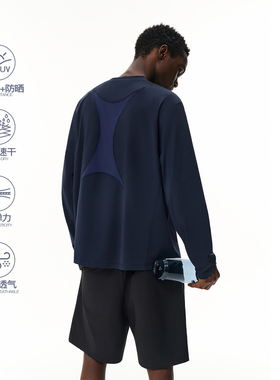 ZONEiD 针织运动长袖T恤秋冬拼接透气孔速干高弹防晒训练服上衣