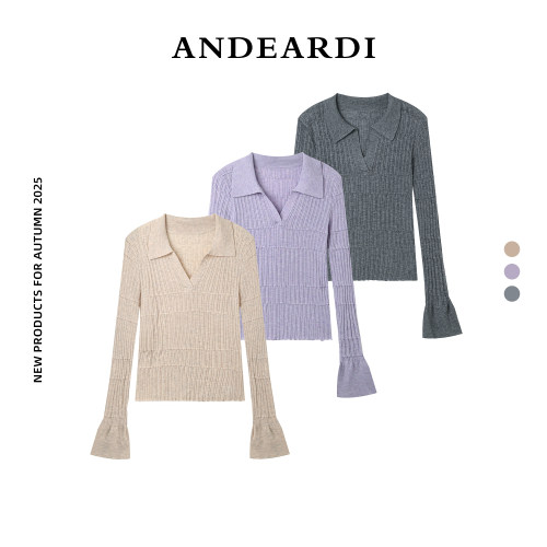 【欢欢专享】ANDEARDI长袖翻领设计感毛针织衫韩系修身显瘦毛衣