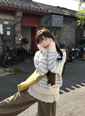 【柒柒Moon直播间】针织复古韩版秋季毛衣长袖日式保暖薄款女秋冬