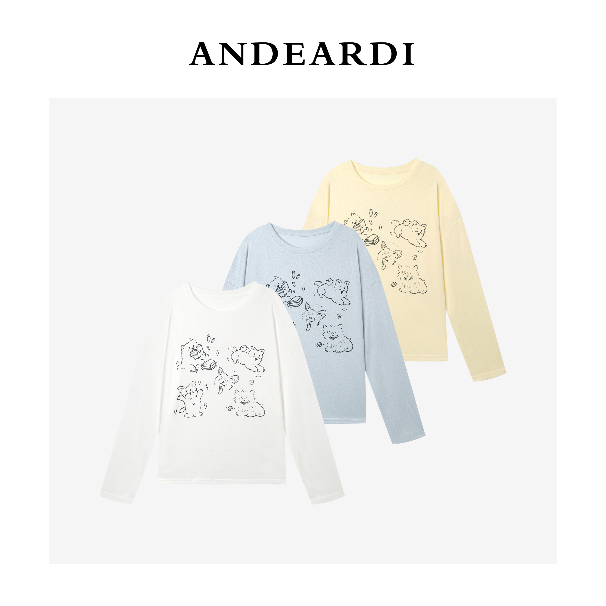 【林小雅专享】ANDEARDI趣味小狗罩衫T恤轻薄透气圆领印花上衣