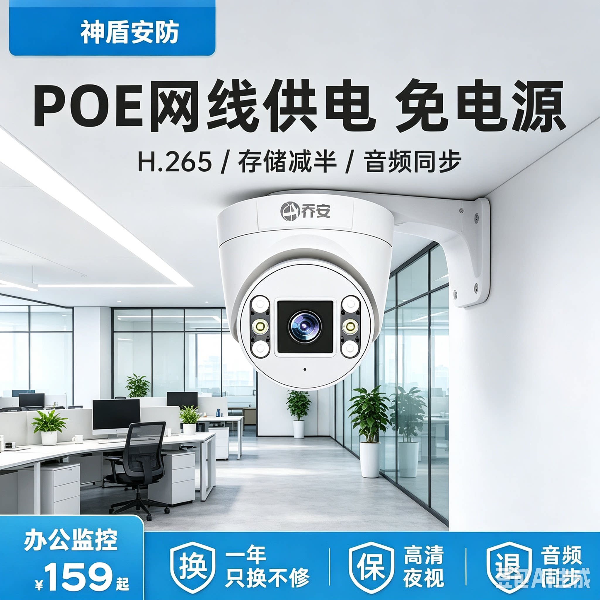 【采购优选】乔安poe半球摄像头全彩数字高清监控连接录像机使用