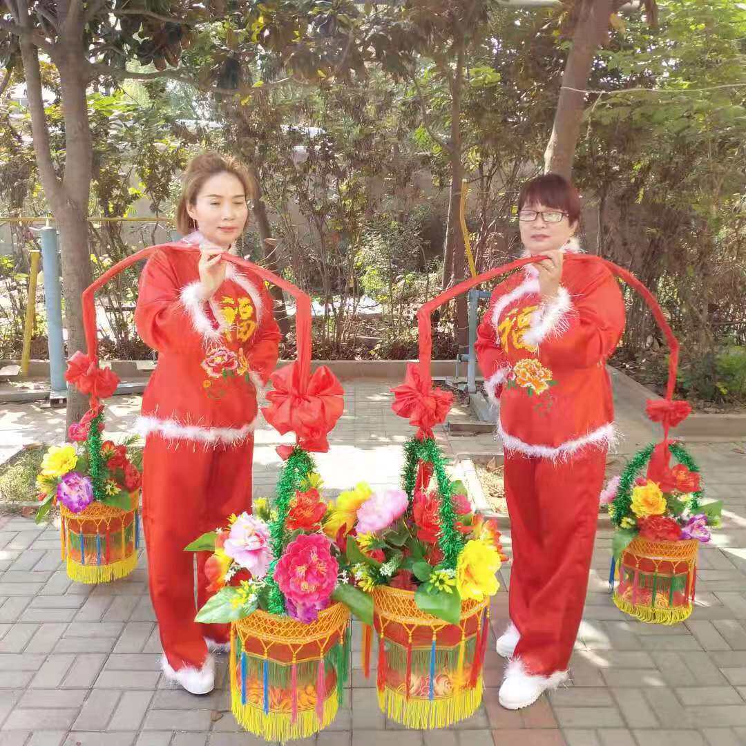 秧歌花篮舞蹈挑锄戏曲演出戏剧表演花篮婚喜庆花挑舞社火道具