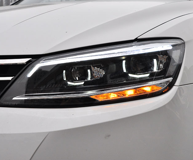 龙鼎15-18款凌渡大灯 led光导日行灯 一抹蓝双光透镜氙气大灯总成