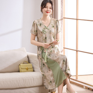 喜卉年輕媽媽夏裝 氣質(zhì)連衣裙時(shí)尚 中老年女裝 氣質(zhì)國(guó)風(fēng)長(zhǎng)裙子 新中式