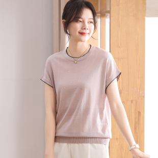 冰丝T恤上衣宽松中老年女装 薄款 喜卉妈妈夏装 洋气夏季 短袖 针织衫