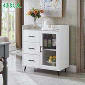 岩板餐边柜现代简约家用茶水柜轻奢白色一体靠墙客厅玻璃储物柜子
