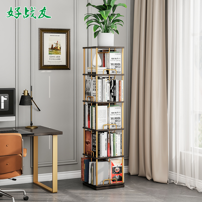 轻奢铁艺落地旋转书架360度书柜
