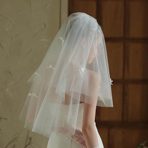 超仙蝴蝶结婚礼登记求婚新娘头纱