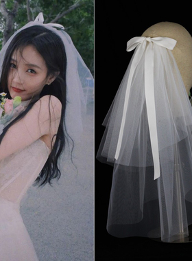 领证登记求婚网红新娘头纱 李一桐同款可爱白色拍照道具订婚头纱