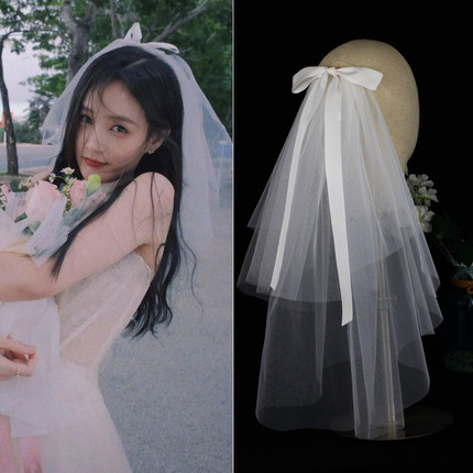 领证登记求婚网红新娘头纱 李一桐同款可爱白色拍照道具订婚头纱