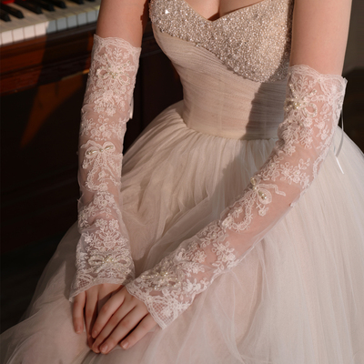 少女安妮婚纱蕾丝手套新娘套袖