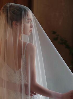 韩国水晶高透纱新娘主婚纱头纱 软纱素纱裸纱大拖尾婚礼拍照道具