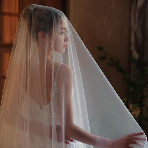 简约高透素纱裸纱新娘结婚头纱