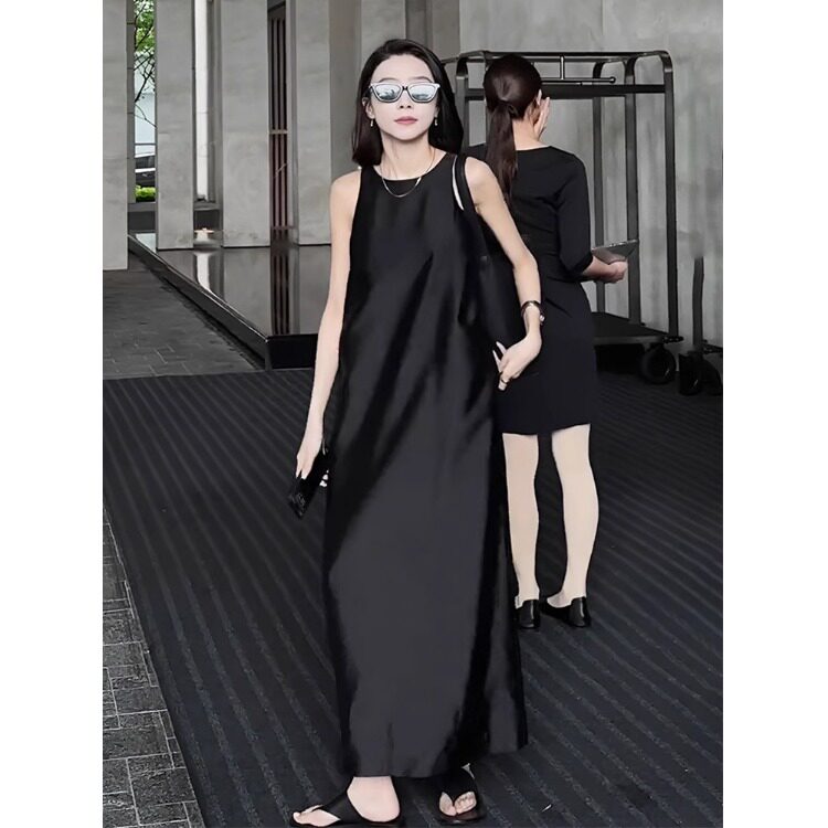 法式高级感无袖背心黑色连衣裙2026新款女夏季宽松显瘦气质长裙子