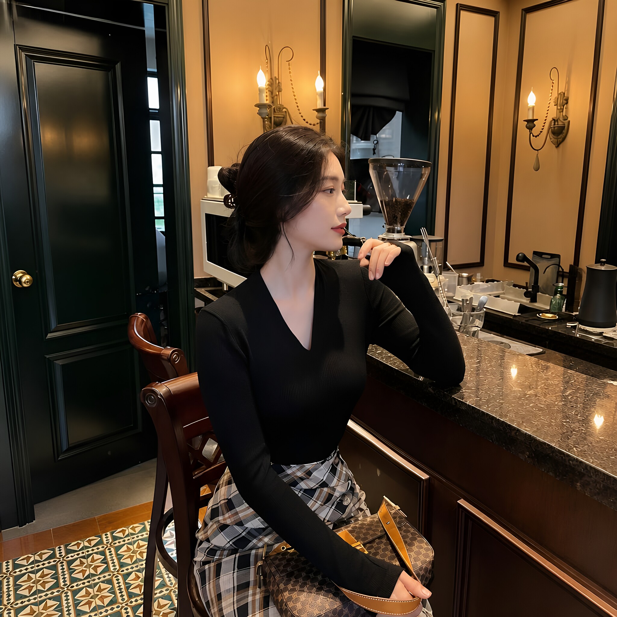黑色V领打底衫女长袖T恤纯色螺纹莫代尔内搭上衣秋季2026年新款
