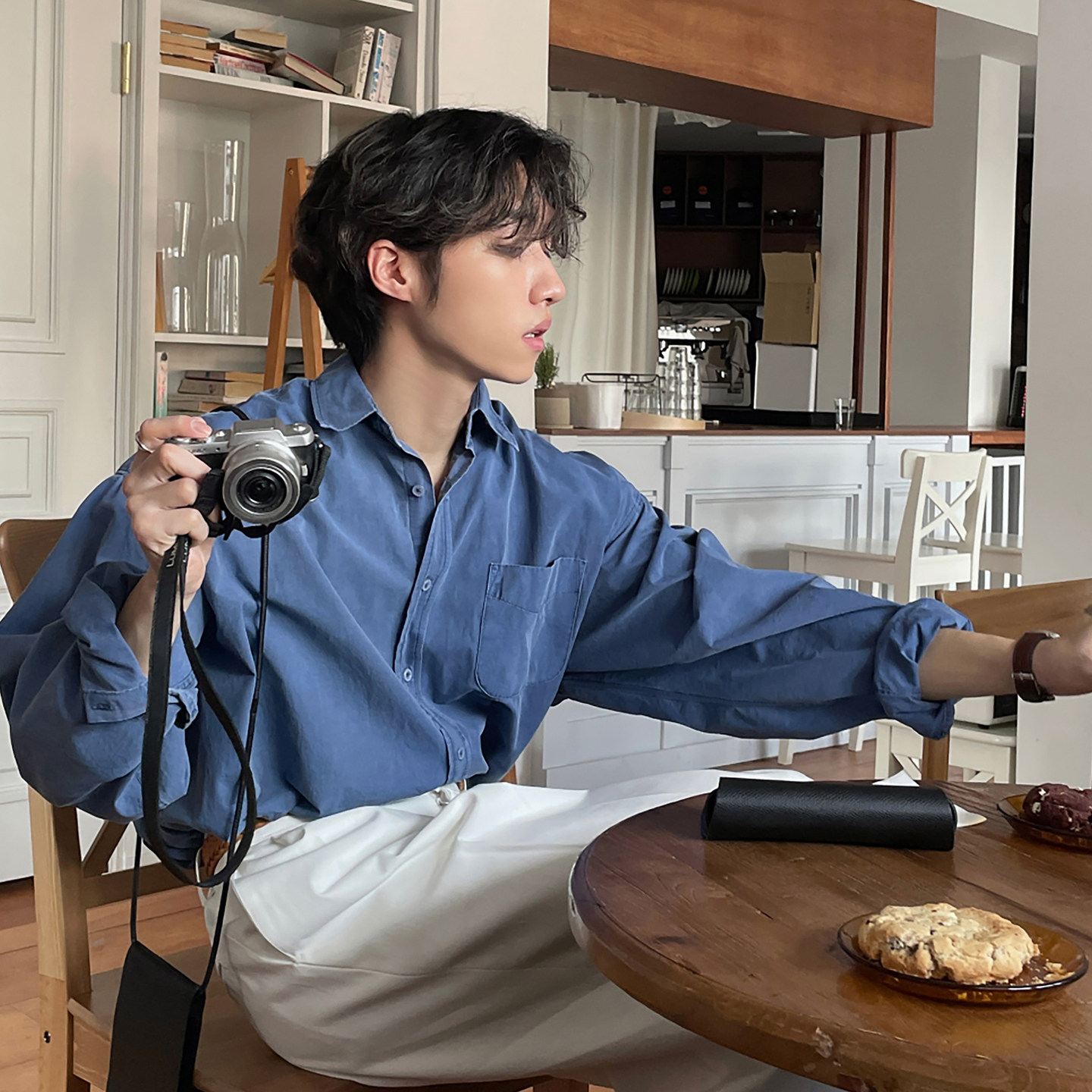 LOOKNFIT休闲棉质翻领长袖衬衫男