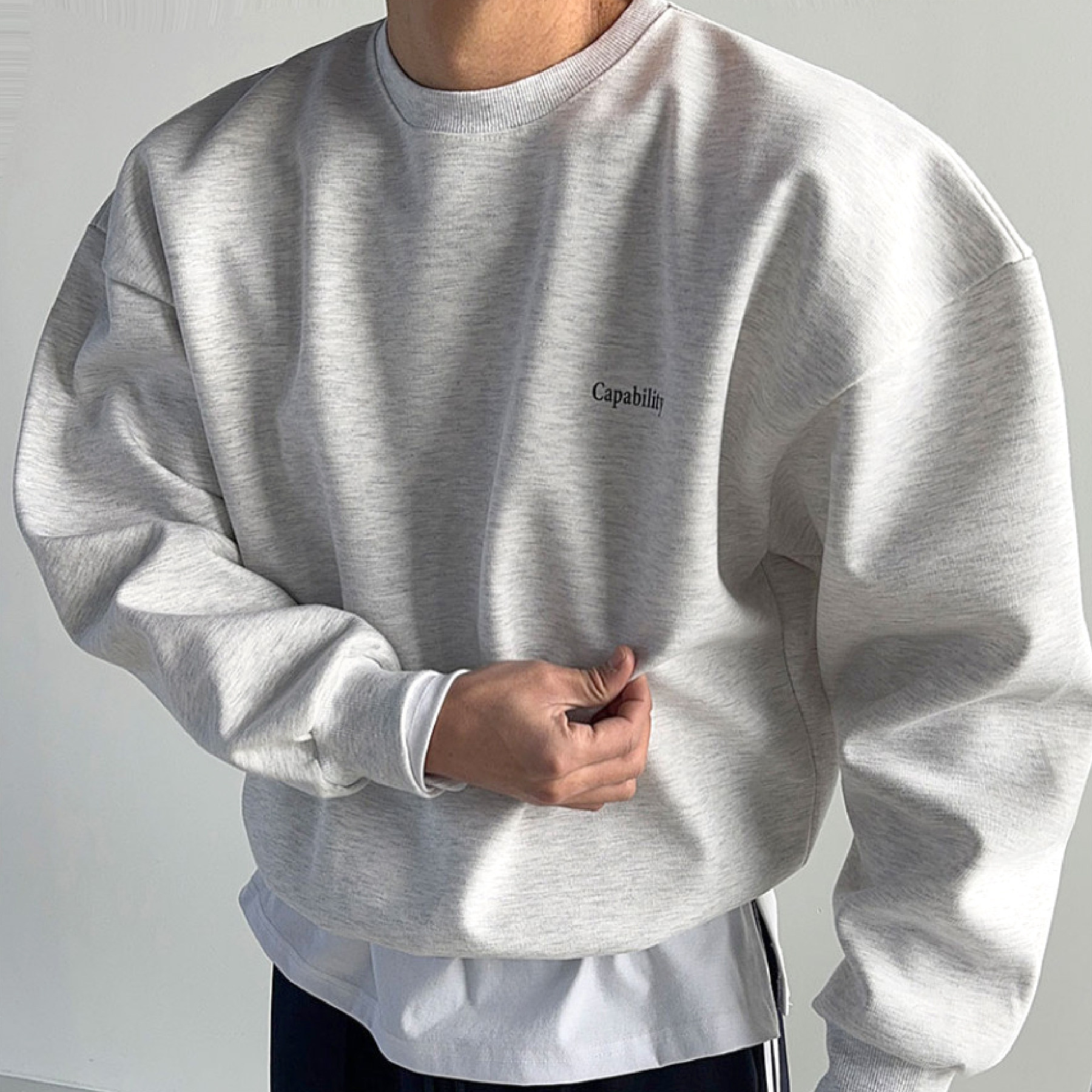 LOOKNFIT套头纯色圆领长袖卫衣男