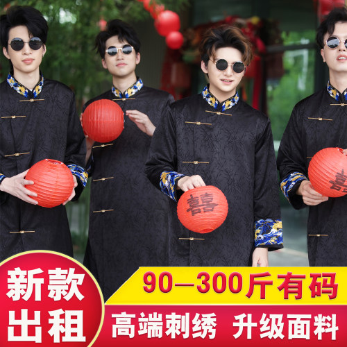 伴郎服出租高质量兄弟团服装中式中国风大码兄弟装伴郎礼服租赁男