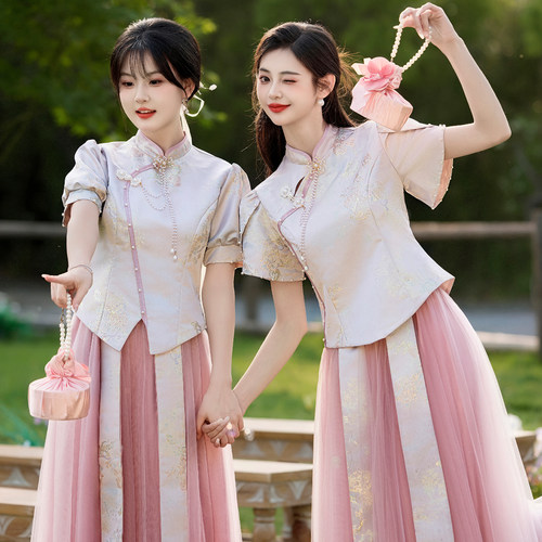 新中式伴娘服大码显瘦姐妹裙