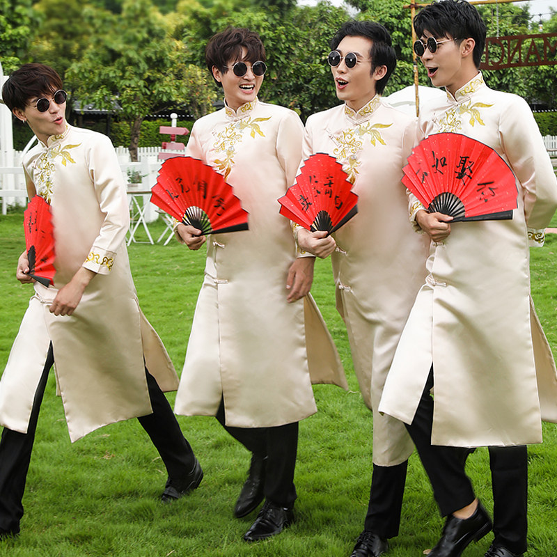 伴郎服兄弟装中式结婚兄弟团衣服男搞笑接亲礼服相声唐装长衫马褂