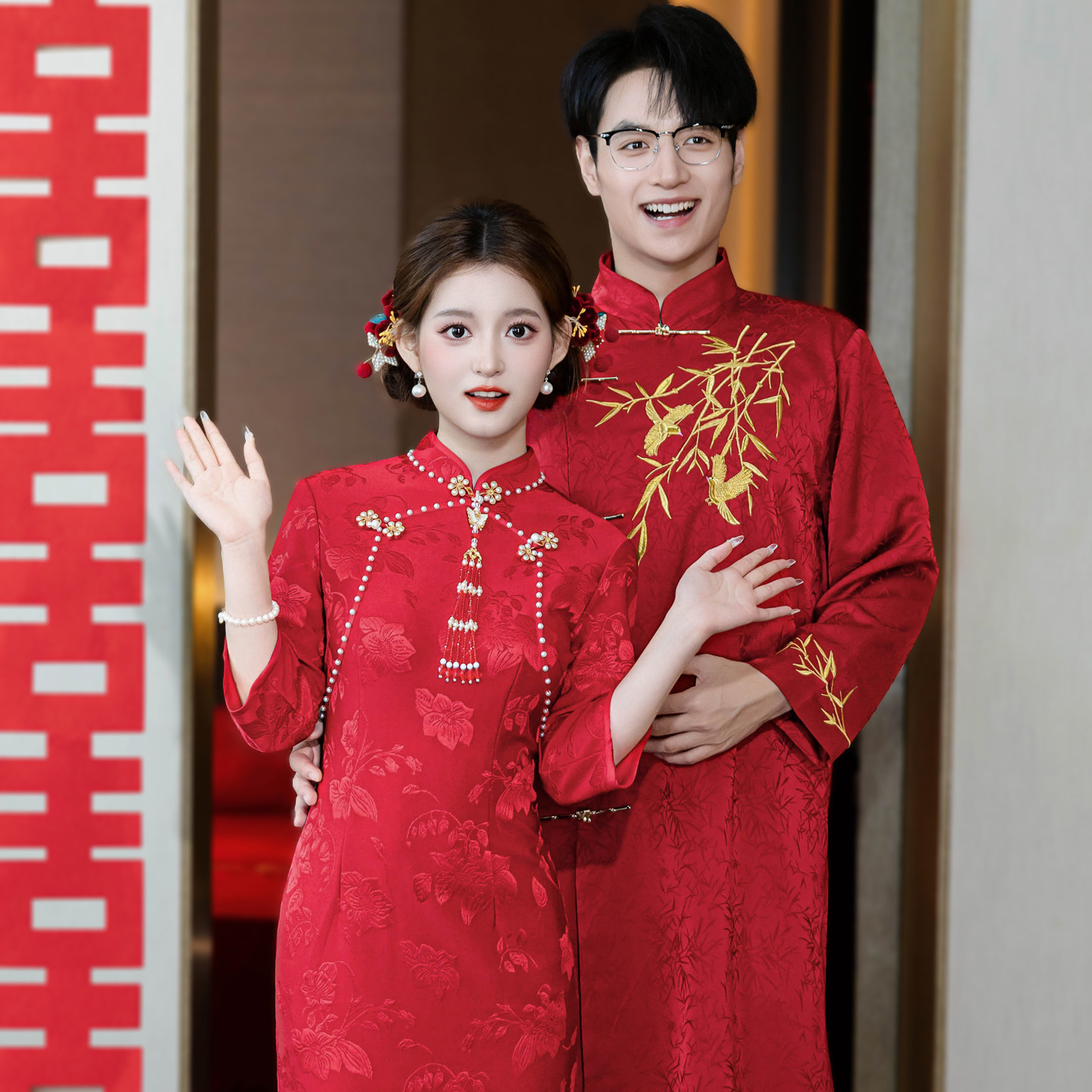 新中式敬酒服新娘新郎旗袍2026新款订婚红色礼服裙出阁宴高端大气