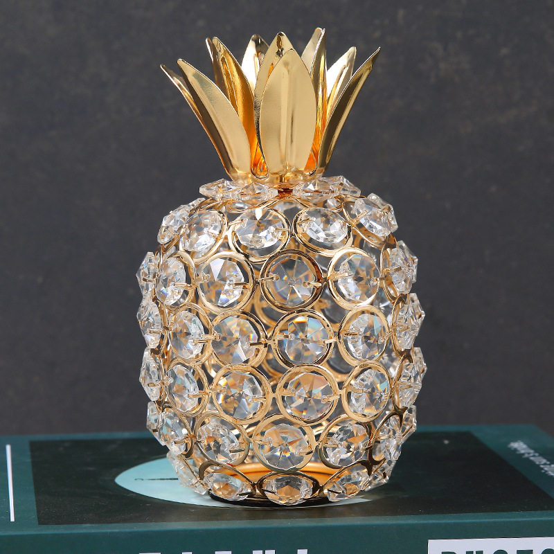 金色家居桌面摆件创意水晶玻璃苹果菠萝梨水果客厅装饰品工艺品