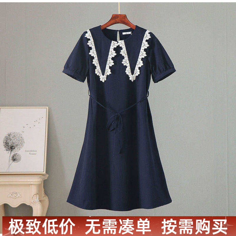 拉系列折扣女夏季新款海军领蕾丝花边尖领系带收腰连衣裙修身裙子