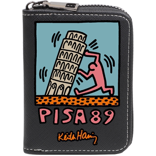 凯斯哈林联名比萨斜塔 潮牌周边个性创意 大学生小巧多卡位卡包男