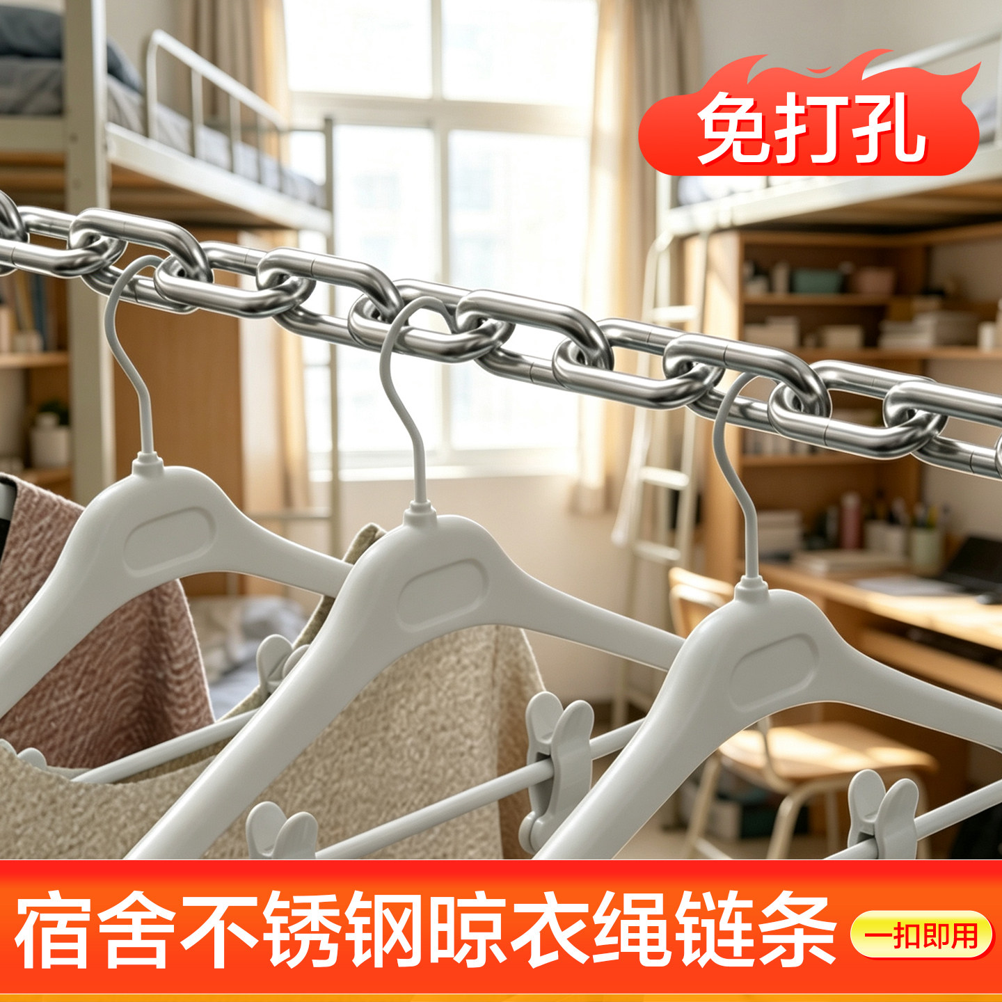 G免打孔不锈钢晾衣绳便携钢丝绳图片