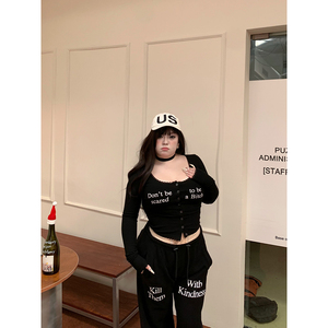 甜崽颖宝【高阶辣妹】2023秋冬新款微胖修身印花打底衫大码休闲裤