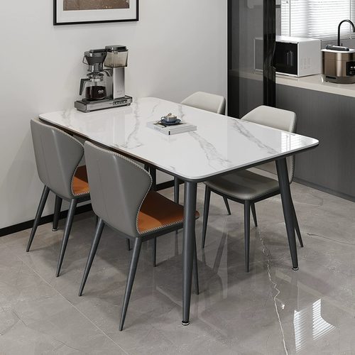 蓝色理想岩板餐桌客厅家用极简轻奢出租房长方形吃饭桌子现代简约