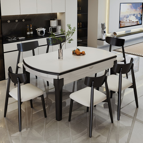 政府补贴实木岩板餐桌椅组合2025新款简约小户型家用伸缩饭圆桌椅