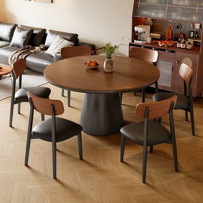 政府补贴蓝色理想黑胡桃岩板餐桌椅组合家用小户型法式复古餐桌