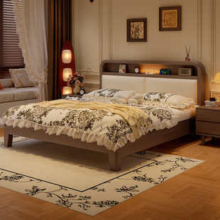 政府补贴蓝色理想中古风实木床现代简约1.8m双人床卧室高箱储物床