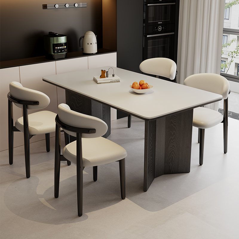 蓝色理想覆古侘寂风实木岩板餐桌椅家用小户型现代简约长方形饭桌