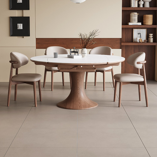 中古风小户型实木岩板餐桌