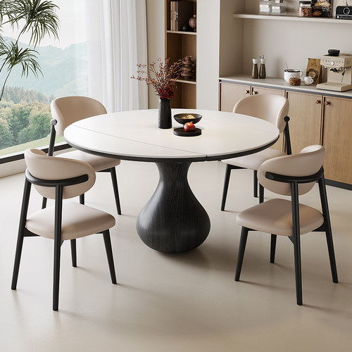 复古风实木岩板小户型餐桌椅