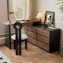 蓝色理想中古风实木梳妆台斗柜一体卧室床尾首饰柜梳妆台化妆桌