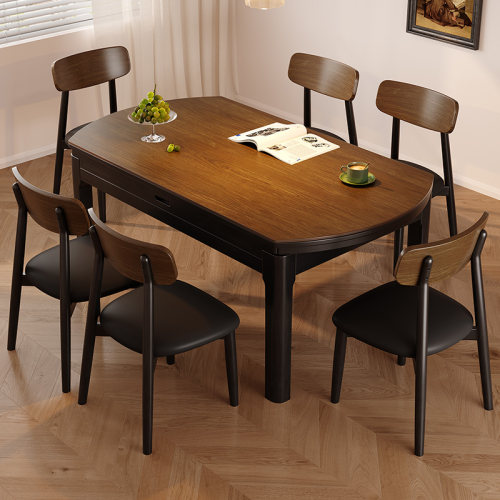 中古风实木岩板餐桌椅组合