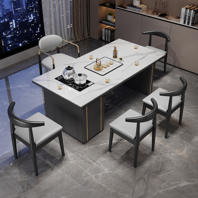 蓝色理想岩板茶桌椅组合现代简约阳台茶台烧水壶一体办公石板茶几