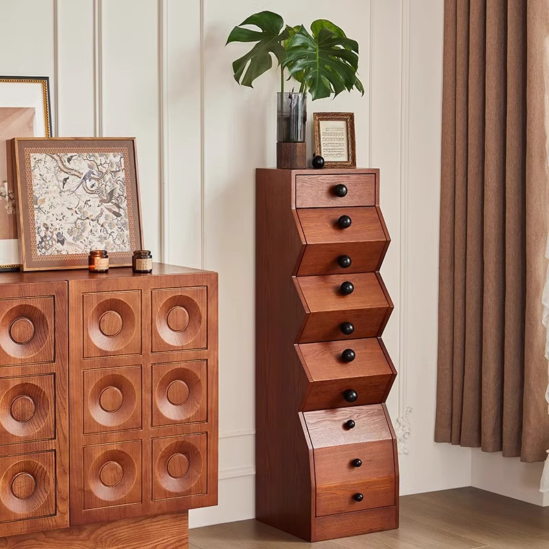 蓝色理想法式中古风实木五斗柜客厅卧室靠墙储物柜高级简约立柜