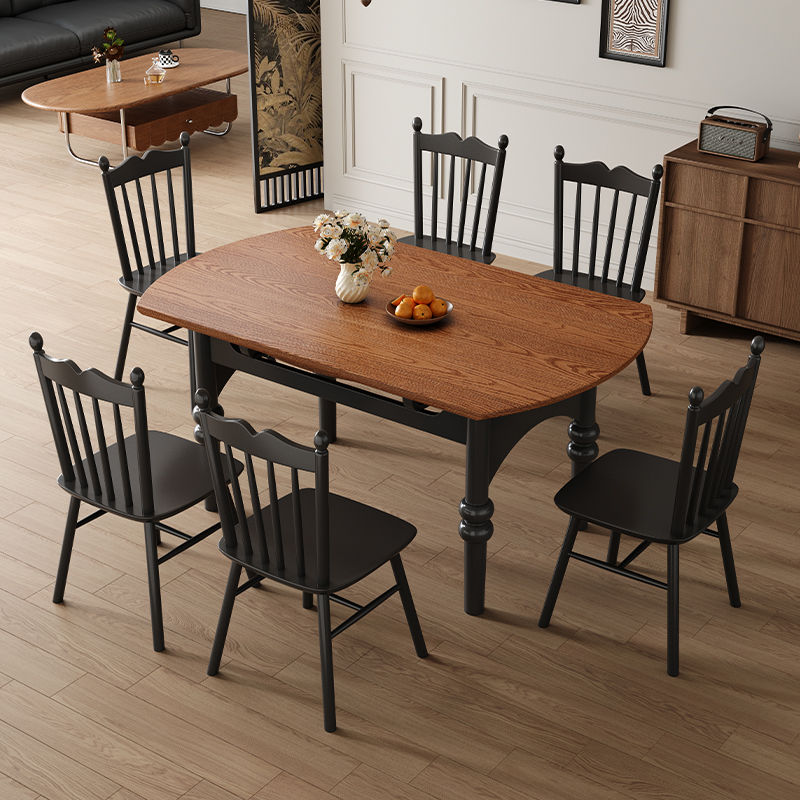 中古风可伸缩实木餐桌椅组合