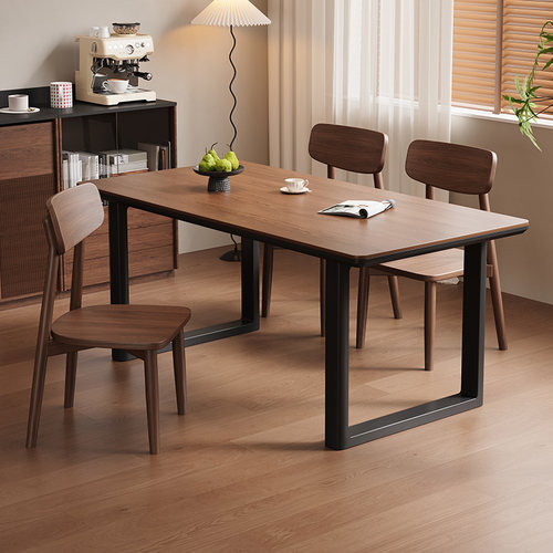 岩板餐桌椅组合黑胡桃色长方形